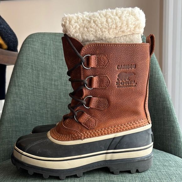 SOREL Men's Caribou Waterproof Winter Boots Brown and Black Boots size 7.5 EUC! - Picture 1 of 8